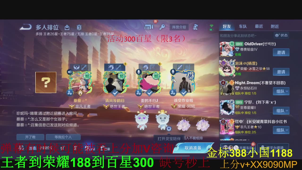 158荣耀288百星五排国服车队